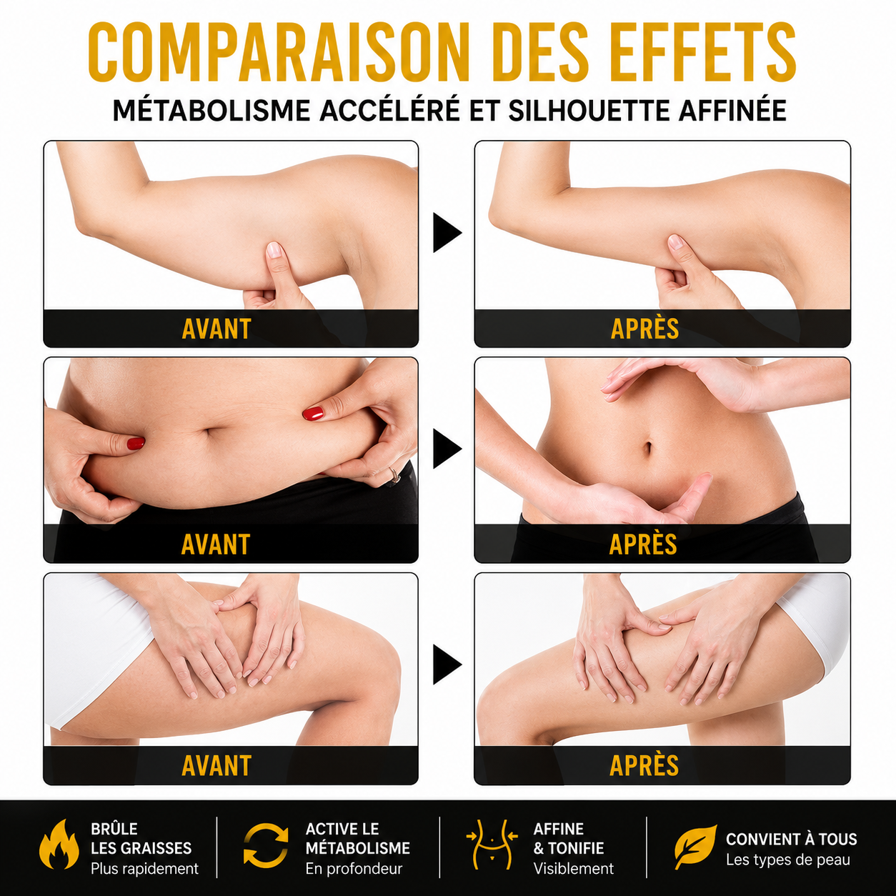 Crème chauffante MOOYAM utilisée en massage des cuisses pour un rituel de 3 minutes